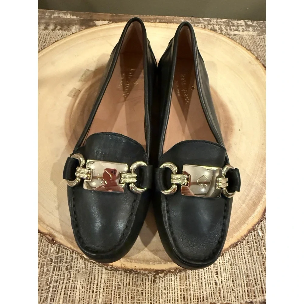 Kate Spade NY Carson Slip On Driving Loafers Shoe Flats Black Leather 5B New‎
